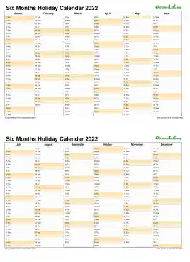 Calendar Vertical Six Months Blank 2022 2 Page