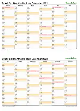 Calendar Vertical Six Months Brazil Holiday 2022 2 Page
