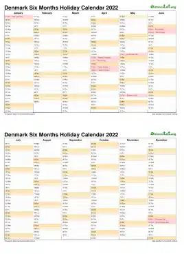 Calendar Vertical Six Months Denmark Holiday 2022 2 Page