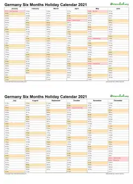Calendar Vertical Six Months Germany Holiday 2021 2 Page