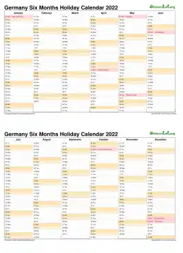 Calendar Vertical Six Months Germany Holiday 2022 2 Page