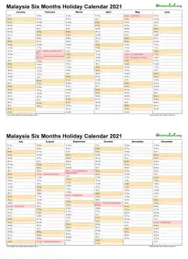 Calendar Vertical Six Months Malaysia Holiday 2021 2 Page