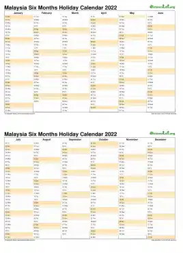 Calendar Vertical Six Months Malaysia Holiday 2022 2 Page