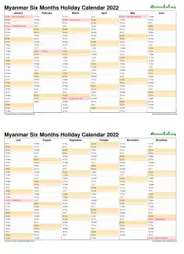 Calendar Vertical Six Months Myanmar Holiday 2022 2 Page