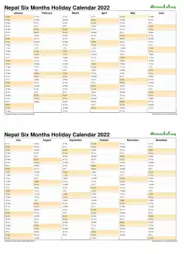 Calendar Vertical Six Months Nepal Holiday 2022 2 Page
