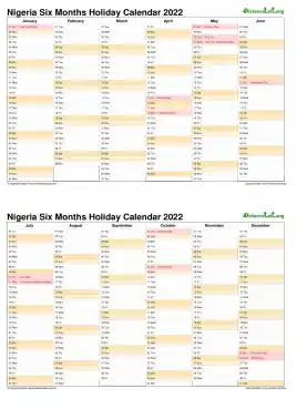 Calendar Vertical Six Months Nigeria Holiday 2022 2 Page