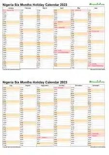 Calendar Vertical Six Months Nigeria Holiday 2023 2 Page