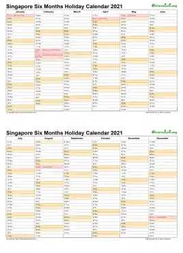 Calendar Vertical Six Months Singapore Holiday 2021 2 Page