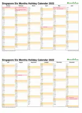 Calendar Vertical Six Months Singapore Holiday 2022 2 Page
