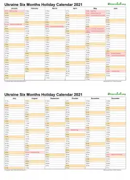 Calendar Vertical Six Months Ukraine Holiday 2021 2 Page