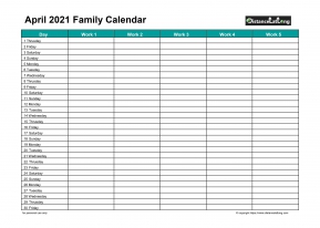 Family Calendar April Landscape 2021