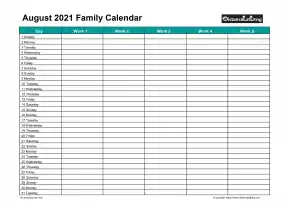 Family Calendar August Landscape 2021