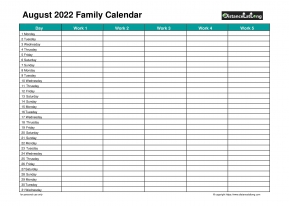 Family Calendar August Landscape 2022