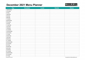 Family Calendar Daily Menu Schedular December Landscape 2021