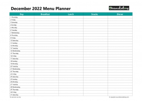 Family Calendar Daily Menu Schedular December Landscape 2022