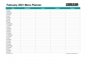 Family Calendar Daily Menu Schedular February Landscape 2021