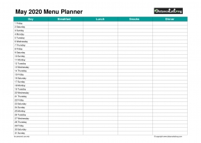 Family Calendar Daily Menu Schedular May Landscape 2020