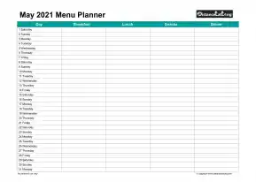 Family Calendar Daily Menu Schedular May Landscape 2021