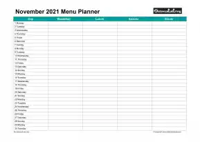 Family Calendar Daily Menu Schedular November Landscape 2021