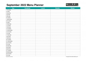 Family Calendar Daily Menu Schedular September Landscape 2022