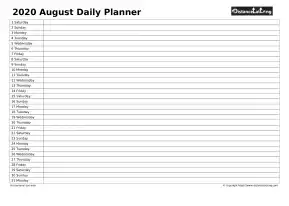 Family Calendar Daily Planner August Landscape 2020