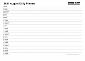 Family Calendar Daily Planner August Landscape 2021