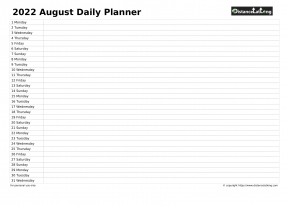Family Calendar Daily Planner August Landscape 2022