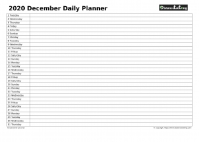 Family Calendar Daily Planner December Landscape 2020