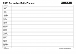 Family Calendar Daily Planner December Landscape 2021