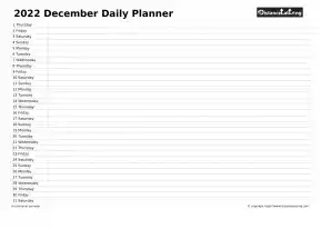 Family Calendar Daily Planner December Landscape 2022