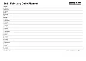 Family Calendar Daily Planner February Landscape 2021