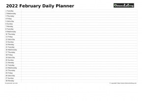 Family Calendar Daily Planner February Landscape 2022