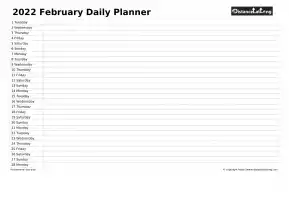 Family Calendar Daily Planner February Landscape 2022