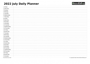 Family Calendar Daily Planner July Landscape 2022