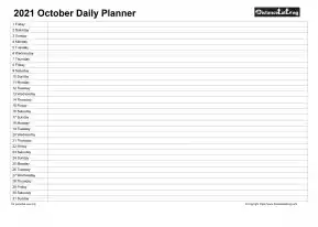Family Calendar Daily Planner October Landscape 2021