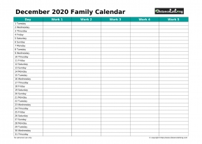 Family Calendar December Landscape 2020
