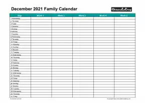 Family Calendar December Landscape 2021
