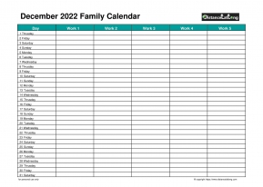 Family Calendar December Landscape 2022
