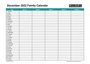Family Calendar December Landscape 2022