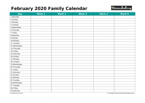 Family Calendar February Landscape 2020