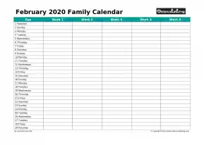 Family Calendar February Landscape 2020