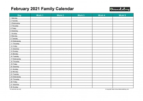 Family Calendar February Landscape 2021