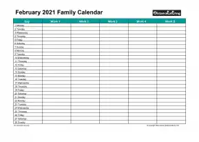 Family Calendar February Landscape 2021