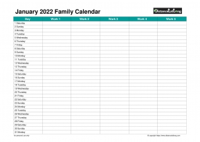 Family Calendar January Landscape 2022