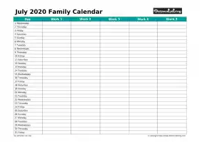 Family Calendar July Landscape 2020