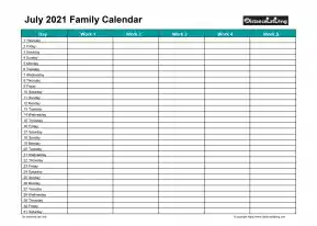 Family Calendar July Landscape 2021