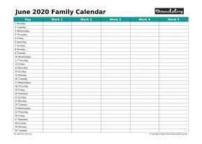 Family Calendar June Landscape 2020
