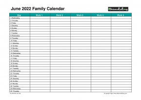 Family Calendar June Landscape 2022