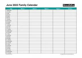 Family Calendar June Landscape 2022