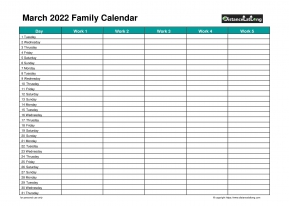 Family Calendar March Landscape 2022